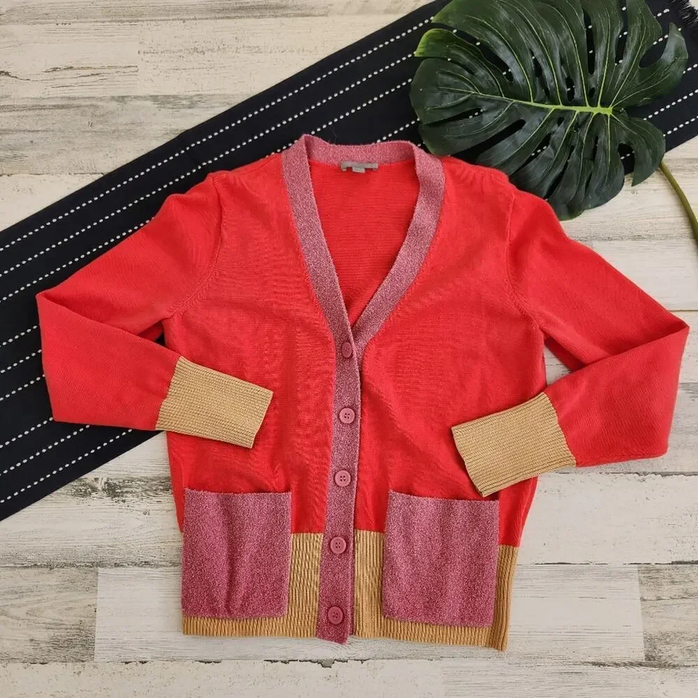 Cos Colour Block Cardigan In Red Size Small